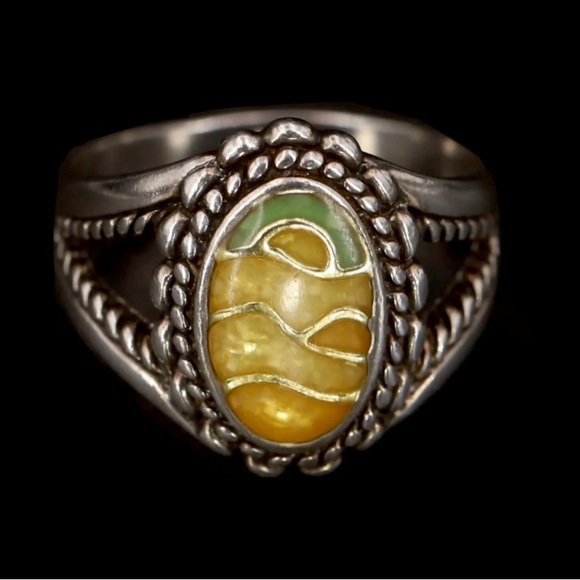 👑🐉Signed-Carolyn Pollack, Vintage Sterling Silver Green Turquoise Citrine Ring - Picture 1 of 6